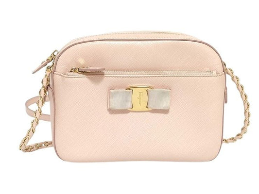 Salvatore Ferragamo フェラガモ ショルダーバッグ ヴァラリボン FZ21 F568 ピンク レザー レディース チェーン ゴールド金具