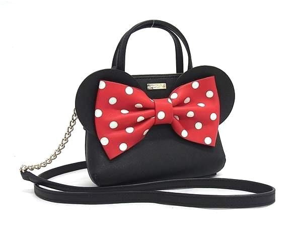KATE SPADE ケイトスペード ハンドバッグ ディズニー コラボ ミニーマウス マイクロ サッチェル WKRU6606 ブラック系×レッド系 レザー レディース 2WAY ショルダーバッグ 超美品