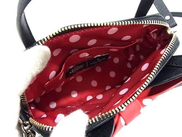 KATE SPADE ケイトスペード ハンドバッグ ディズニー コラボ ミニーマウス マイクロ サッチェル WKRU6606 ブラック系×レッド系 レザー レディース 2WAY ショルダーバッグ 超美品