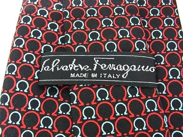 SALVATORE FERRAGAMO フェラガモ ネクタイ ガンチーニ柄 ブラック系×レッド系 シルク100% メンズ 新品未使用展示品