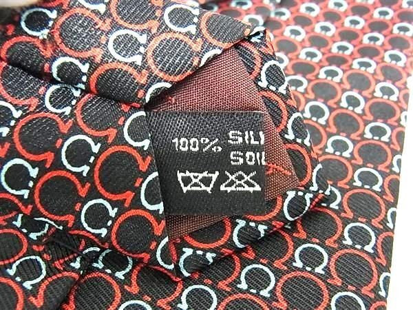 SALVATORE FERRAGAMO フェラガモ ネクタイ ガンチーニ柄 ブラック系×レッド系 シルク100% メンズ 新品未使用展示品