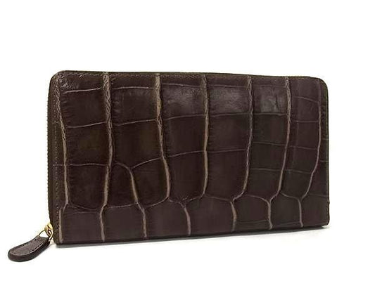 J&M DAVIDSON デヴィッドソン 長財布 ブラウン系 クロコダイル型押しレザー ユニセックス ラウンドファスナー 新品未使用展示品