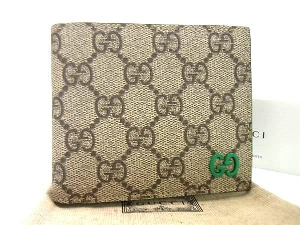 GUCCI グッチ 二つ折り財布 GGスプリーム 768243 ブラウン系×グリーン系 PVC レザー メンズ 新品未使用展示品