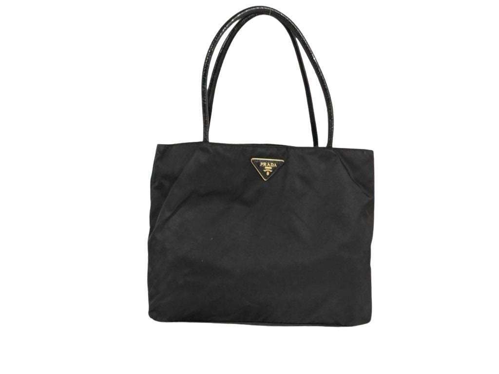 PRADA プラダ トートバッグ トライアングルロゴ BR3854 ブラック系 ナイロン エナメル レディース 三角ロゴ ゴールド金具