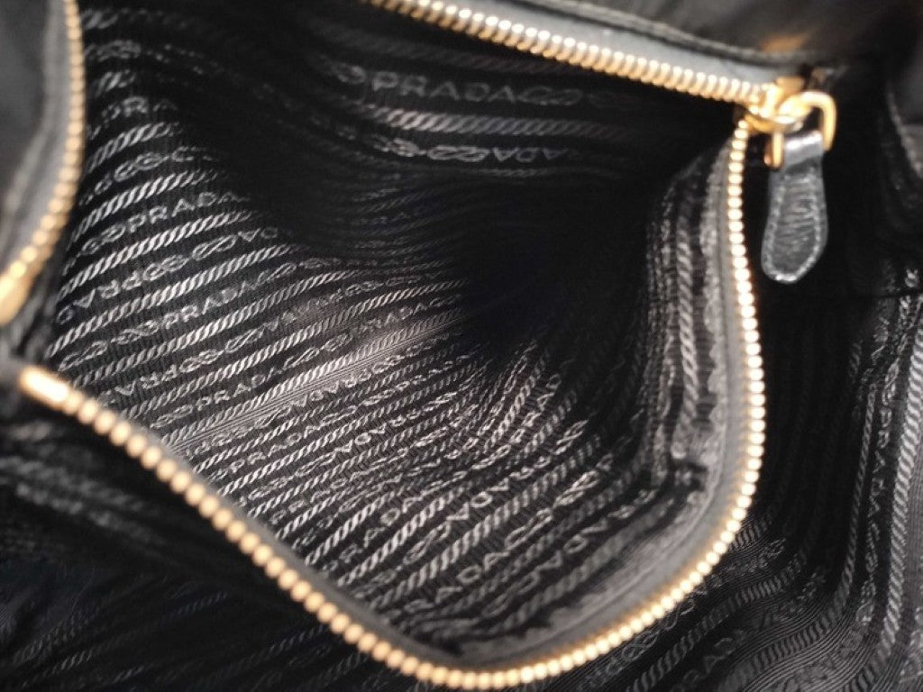 PRADA プラダ トートバッグ トライアングルロゴ BR3854 ブラック系 ナイロン エナメル レディース 三角ロゴ ゴールド金具