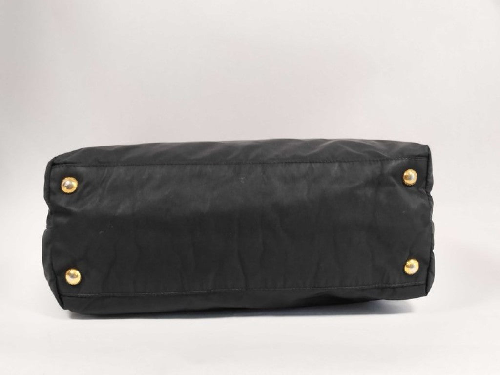PRADA プラダ トートバッグ トライアングルロゴ BR3854 ブラック系 ナイロン エナメル レディース 三角ロゴ ゴールド金具