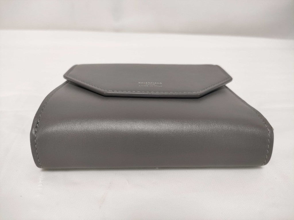 BALENCIAGA バレンシアガ 三つ折り財布 エンベロープ 753762 グレー系 レザー レディース コンパクトウォレット シルバー金具 美品