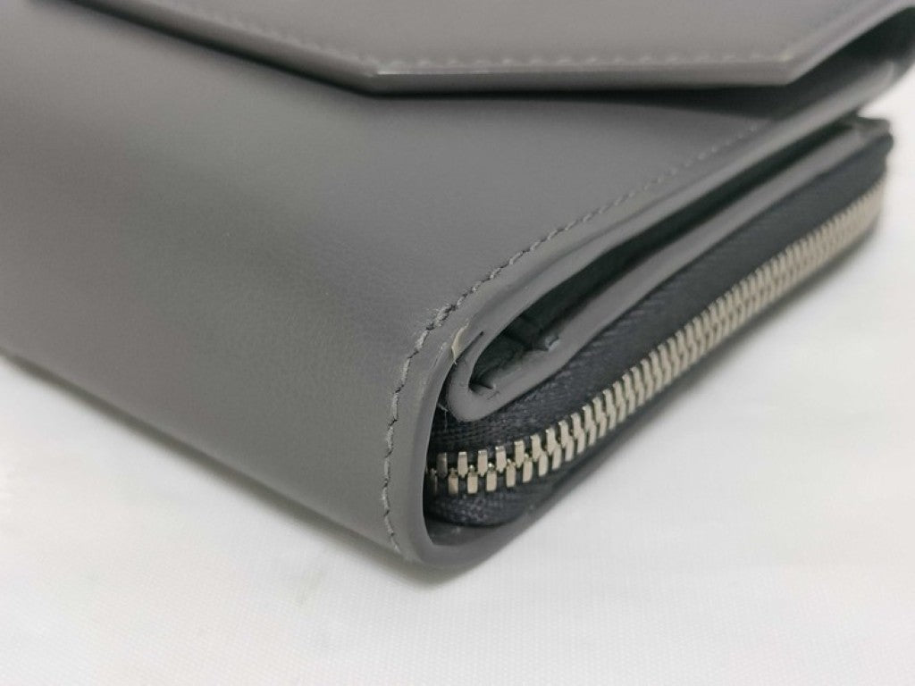BALENCIAGA バレンシアガ 三つ折り財布 エンベロープ 753762 グレー系 レザー レディース コンパクトウォレット シルバー金具 美品