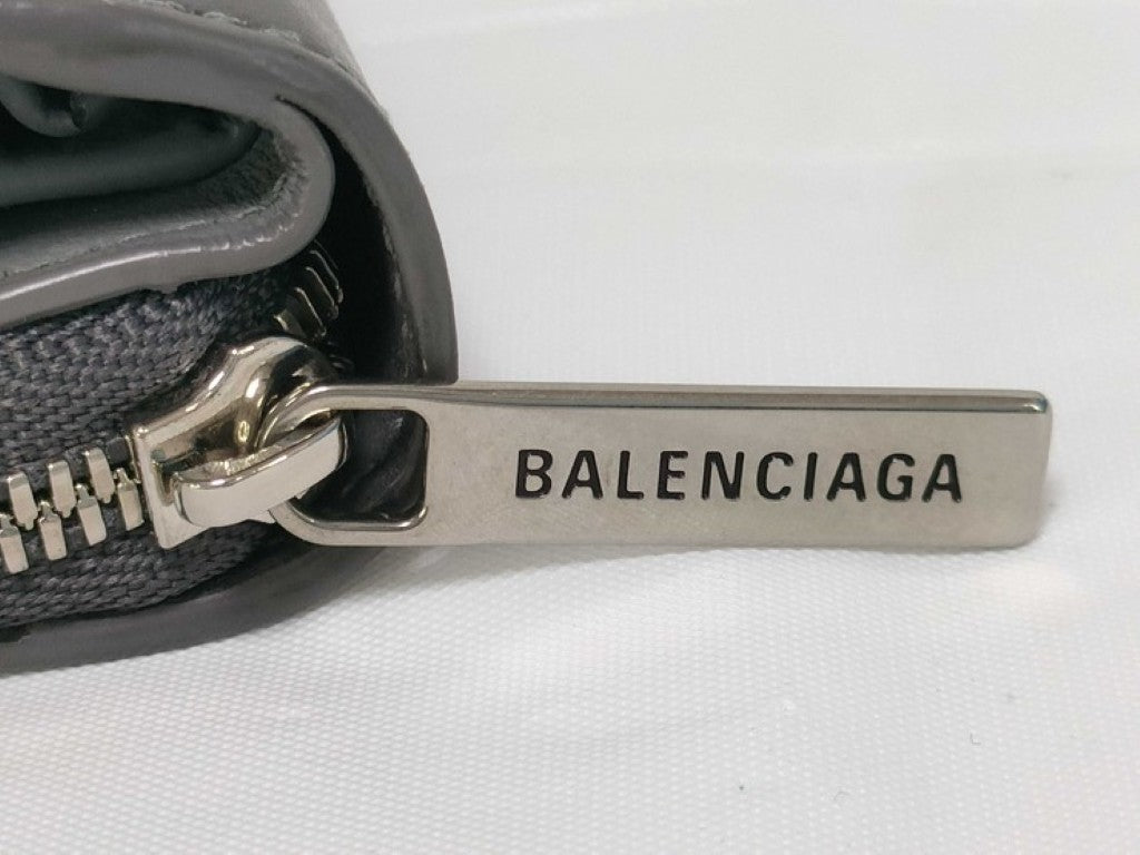 BALENCIAGA バレンシアガ 三つ折り財布 エンベロープ 753762 グレー系 レザー レディース コンパクトウォレット シルバー金具 美品