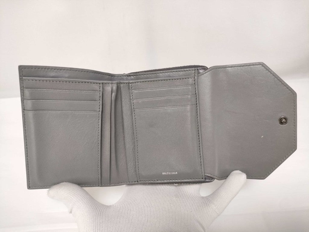 BALENCIAGA バレンシアガ 三つ折り財布 エンベロープ 753762 グレー系 レザー レディース コンパクトウォレット シルバー金具 美品