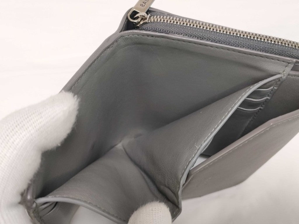 BALENCIAGA バレンシアガ 三つ折り財布 エンベロープ 753762 グレー系 レザー レディース コンパクトウォレット シルバー金具 美品