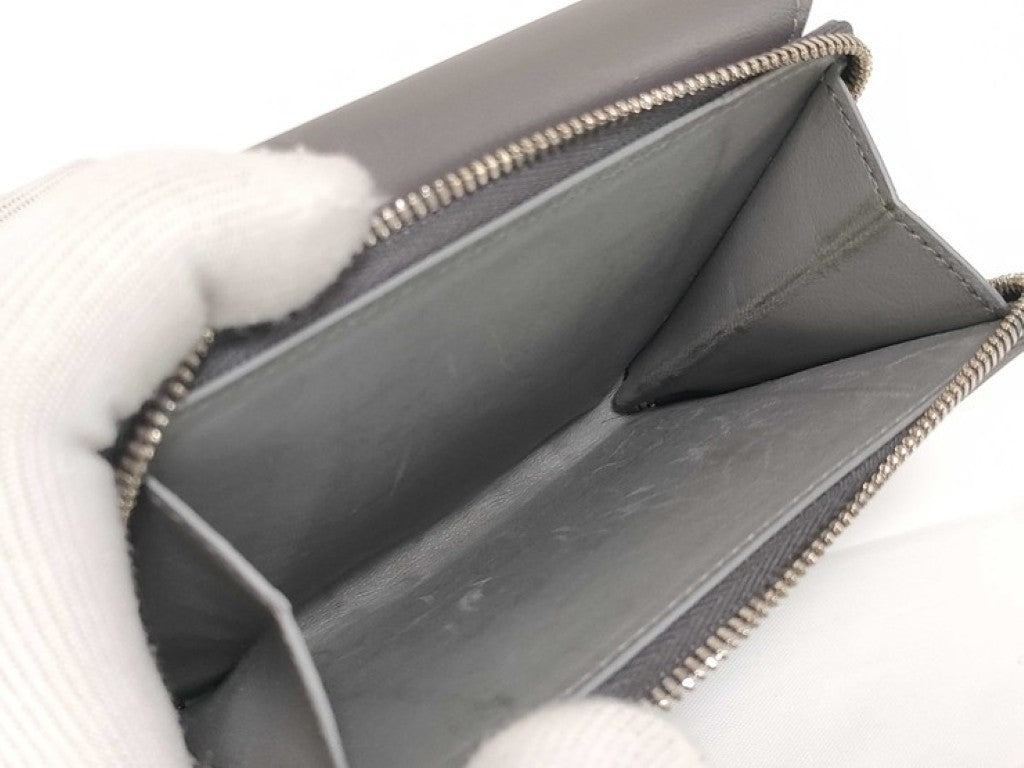 BALENCIAGA バレンシアガ 三つ折り財布 エンベロープ 753762 グレー系 レザー レディース コンパクトウォレット シルバー金具 美品