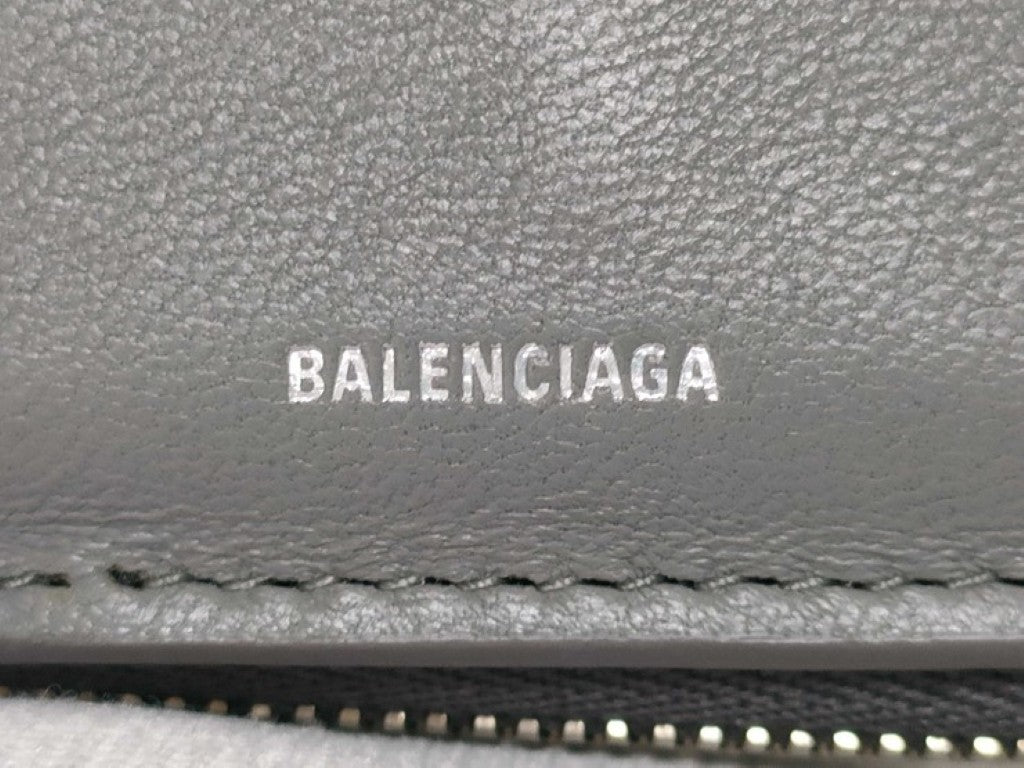 BALENCIAGA バレンシアガ 三つ折り財布 エンベロープ 753762 グレー系 レザー レディース コンパクトウォレット シルバー金具 美品