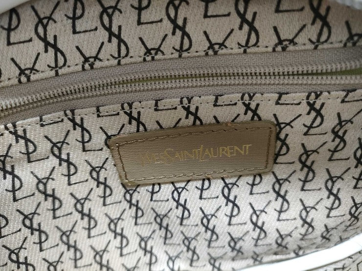 Yves Saint Laurent イヴサンローラン ショルダーバッグ カサンドラロゴ グレー系 ベージュ PVC レザー レディース YSL 美品
