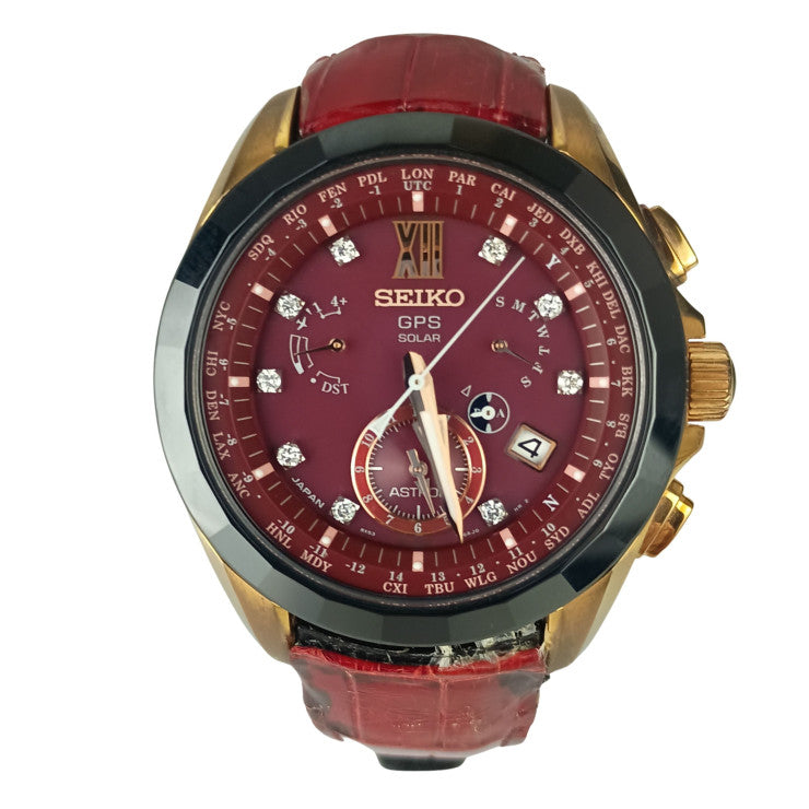 SEIKO セイコー 時計 アストロン 8Xシリーズ デュアルタイム ダイヤモンド限定モデル 8X53-0AM0 SBXB080 レッド文字盤系 セラミック/チタン クロコダイル メンズ 500本限定 GPS ソーラー 美品