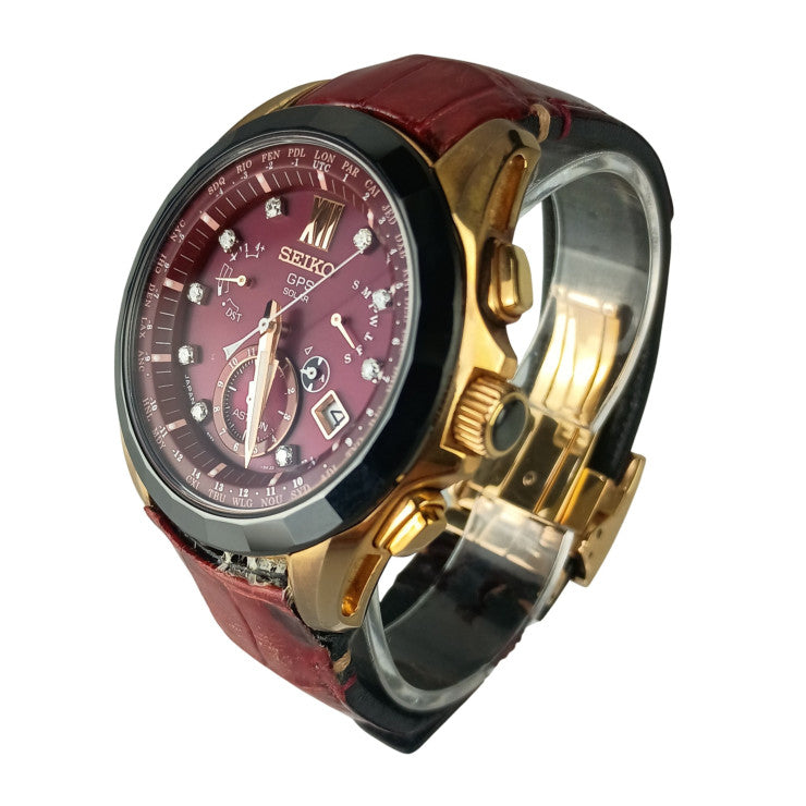 SEIKO セイコー 時計 アストロン 8Xシリーズ デュアルタイム ダイヤモンド限定モデル 8X53-0AM0 SBXB080 レッド文字盤系 セラミック/チタン クロコダイル メンズ 500本限定 GPS ソーラー 美品