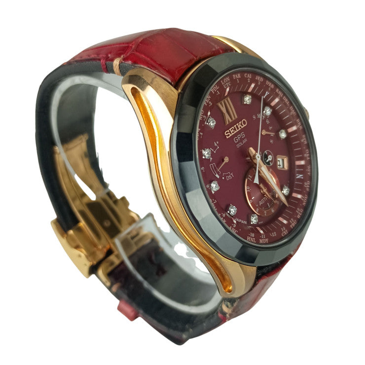 SEIKO セイコー 時計 アストロン 8Xシリーズ デュアルタイム ダイヤモンド限定モデル 8X53-0AM0 SBXB080 レッド文字盤系 セラミック/チタン クロコダイル メンズ 500本限定 GPS ソーラー 美品