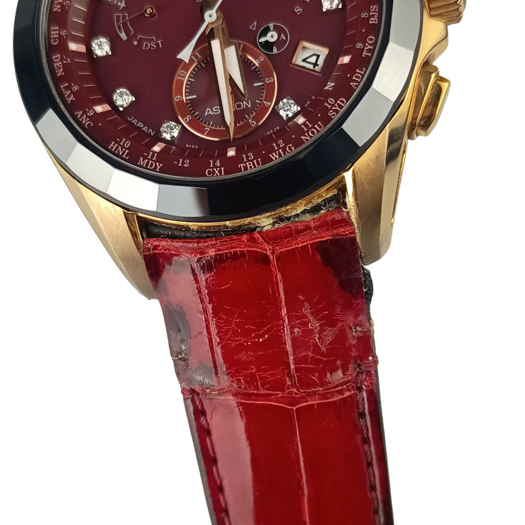 SEIKO セイコー 時計 アストロン 8Xシリーズ デュアルタイム ダイヤモンド限定モデル 8X53-0AM0 SBXB080 レッド文字盤系 セラミック/チタン クロコダイル メンズ 500本限定 GPS ソーラー 美品