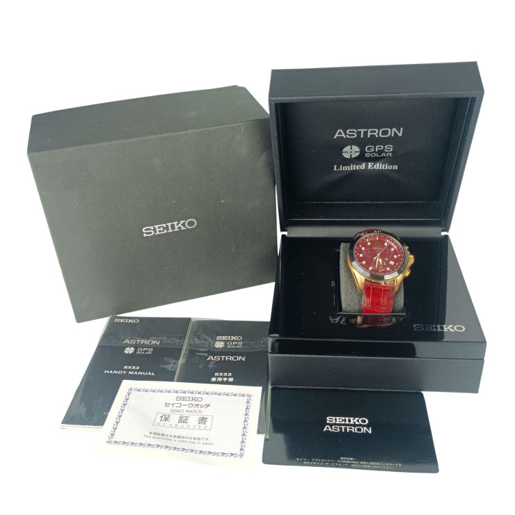 SEIKO セイコー 時計 アストロン 8Xシリーズ デュアルタイム ダイヤモンド限定モデル 8X53-0AM0 SBXB080 レッド文字盤系 セラミック/チタン クロコダイル メンズ 500本限定 GPS ソーラー 美品