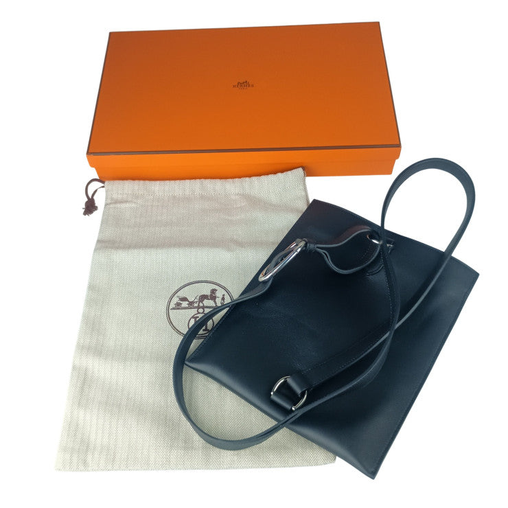 HERMES エルメス ショルダーバッグ ポッシャンプリュス ブラック系 ヴォースイフト ユニセックス クロスボディバッグ シルバー金具 美品