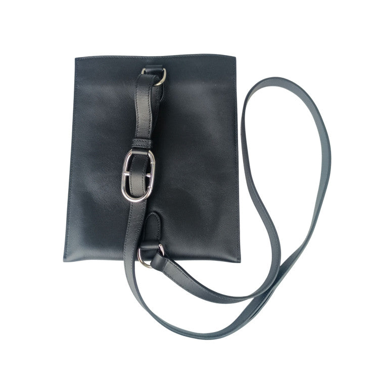 HERMES エルメス ショルダーバッグ ポッシャンプリュス ブラック系 ヴォースイフト ユニセックス クロスボディバッグ シルバー金具 美品
