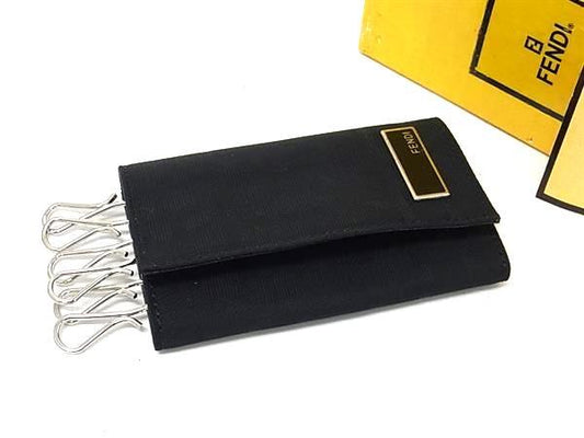 FENDI フェンディ キーケース ズッカ 2270 10163 099 ブラック ナイロン レザー ユニセックス 6連 シルバー金具 美品