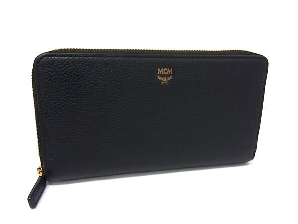 MCM エムシーエム 財布 ブラック レザー ユニセックス ラウンドファスナー 長財布 ゴールド金具 超美品