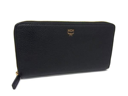 MCM エムシーエム 財布 ブラック レザー ユニセックス ラウンドファスナー 長財布 ゴールド金具 超美品