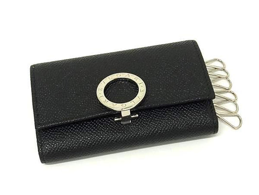 BVLGARI ブルガリ キーケース ブルガリブルガリ 30422 ブラック レザー ユニセックス ロゴクリップ 6連 ゴールド金具 美品