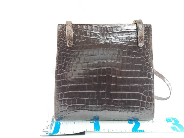 Salvatore Ferragamo フェラガモ ショルダーバッグ ガンチーニ 21 7708 ブラウン系 型押しレザー レディース ゴールド金具
