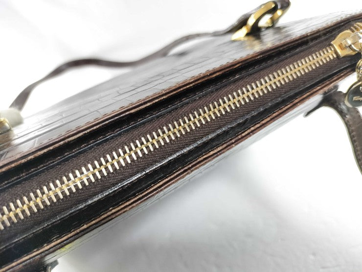 Salvatore Ferragamo フェラガモ ショルダーバッグ ガンチーニ 21 7708 ブラウン系 型押しレザー レディース ゴールド金具