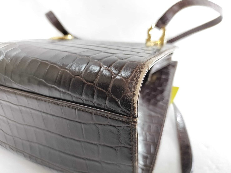 Salvatore Ferragamo フェラガモ ショルダーバッグ ガンチーニ 21 7708 ブラウン系 型押しレザー レディース ゴールド金具