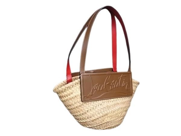 Christian Louboutin ルブタン ハンドバッグ ルビショア スモール 1215226 ナチュラル系 ラフィア カーフレザー レディース ショルダー トート 美品