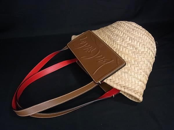 Christian Louboutin ルブタン ハンドバッグ ルビショア スモール 1215226 ナチュラル系 ラフィア カーフレザー レディース ショルダー トート 美品