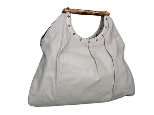 GUCCI グッチ ハンドバッグ バンブー 124290 アイボリー系 レザー レディース ゴールド金具 美品