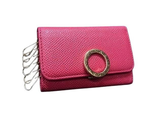 BVLGARI ブルガリ キーケース ブルガリブルガリ ピンク系 グレインカーフレザー レディース ロゴクリップ 6連 ゴールド金具 美品