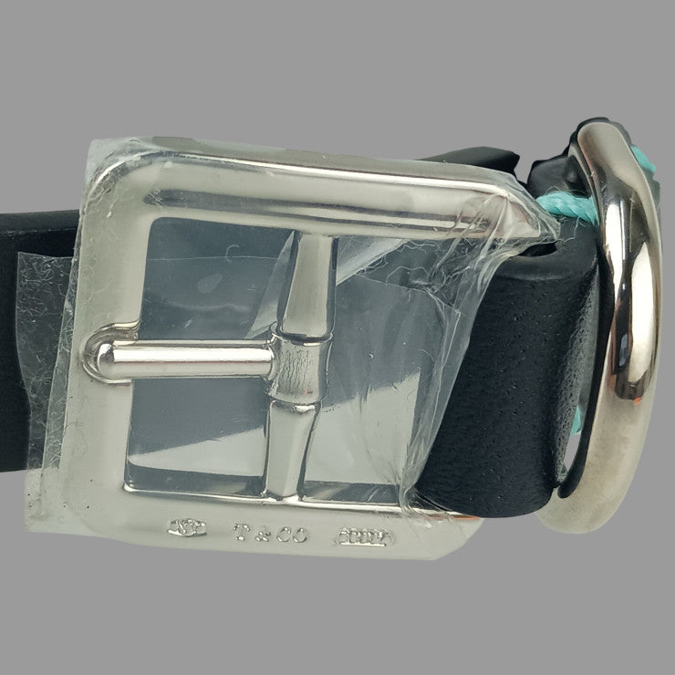 TIFFANY&Co. ティファニー 首輪 リターントゥ ブラック系 レザー ユニセックス ペットカラー シルバー金具 新品未使用展示品