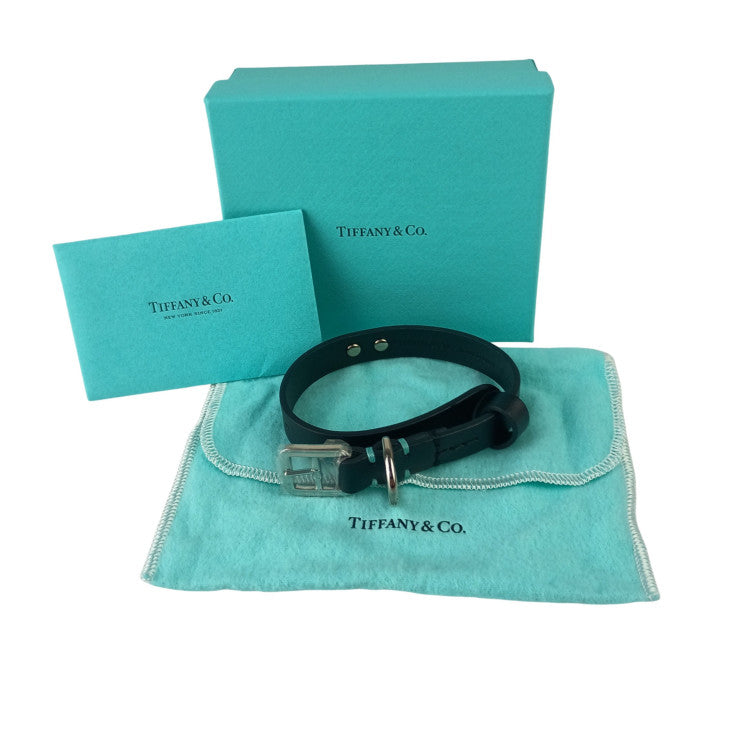 TIFFANY&Co. ティファニー 首輪 リターントゥ ブラック系 レザー ユニセックス ペットカラー シルバー金具 新品未使用展示品