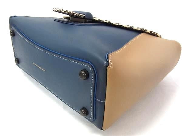 COACH コーチ ハンドバック クーリエ キャリーオール 701 ブルー系×ベージュ系 レザー×パイソン レディース 2WAY ショルダーバッグ 美品