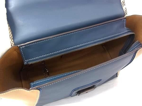 COACH コーチ ハンドバック クーリエ キャリーオール 701 ブルー系×ベージュ系 レザー×パイソン レディース 2WAY ショルダーバッグ 美品