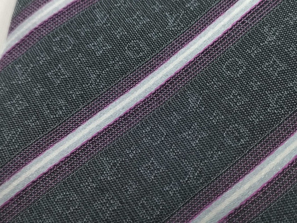 LOUIS VUITTON ルイヴィトン ネクタイ グレー パープル系 シルク メンズ ストライプ 美品