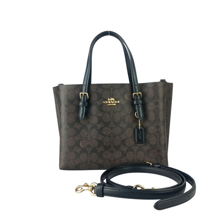 COACH コーチ ハンドバッグ シグネチャー CV965 ブラウン ブラック系 PVC レザー レディース 2WAY 美品