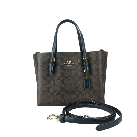 COACH コーチ ハンドバッグ シグネチャー CV965 ブラウン ブラック系 PVC レザー レディース 2WAY 美品