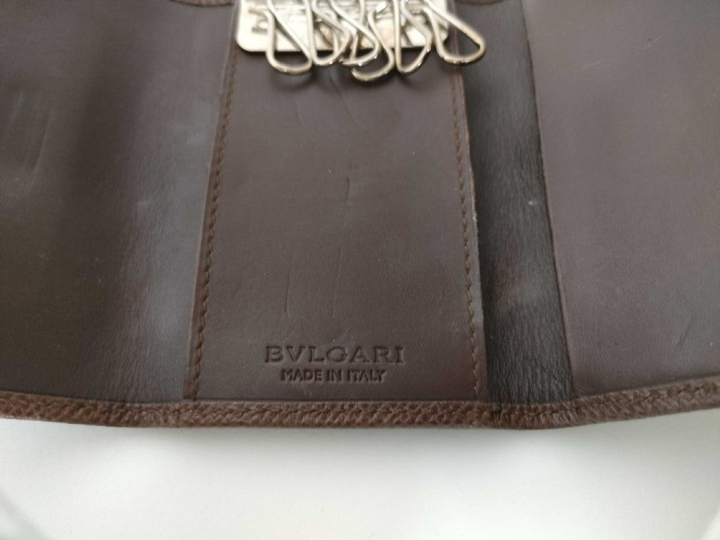 BVLGARI ブルガリ キーケース ビーゼロワン ブラウン系 レザー ユニセックス ロゴクリップ 6連 シルバー金具