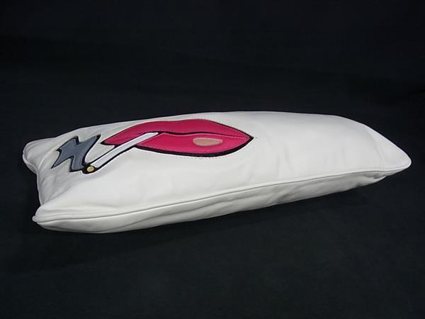 PRADA プラダ クラッチバッグ トライアングルロゴ BP521B ホワイト系 ピンク ナッパレザー ユニセックス リップ シガレット 三角ロゴマーク ゴールド金具 美品