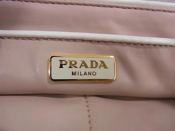 PRADA プラダ クラッチバッグ トライアングルロゴ BP521B ホワイト系 ピンク ナッパレザー ユニセックス リップ シガレット 三角ロゴマーク ゴールド金具 美品
