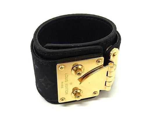 LOUIS VUITTON ルイヴィトン ブレスレット ブラスレ セリュール M92118 ブラック モノグラムサテン ユニセックス ゴールド金具 美品