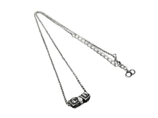 Christian Dior クリスチャンディオール ネックレス ロゴ キューブ シルバー系 メタル ラインストーン レディース 美品