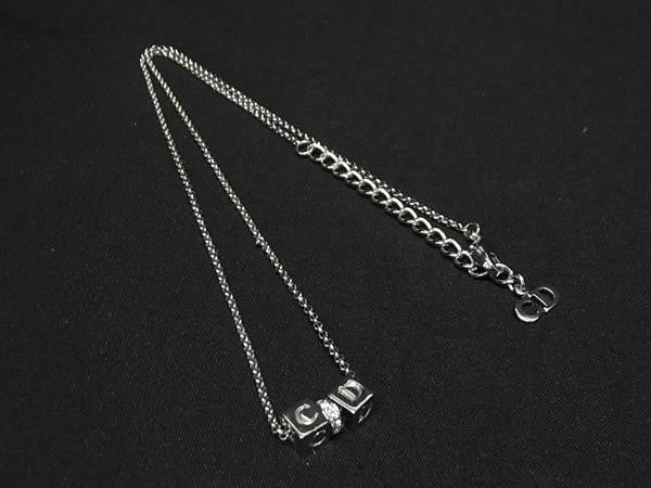 Christian Dior クリスチャンディオール ネックレス ロゴ キューブ シルバー系 メタル ラインストーン レディース 美品