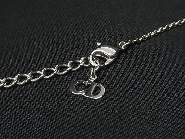 Christian Dior クリスチャンディオール ネックレス ロゴ キューブ シルバー系 メタル ラインストーン レディース 美品